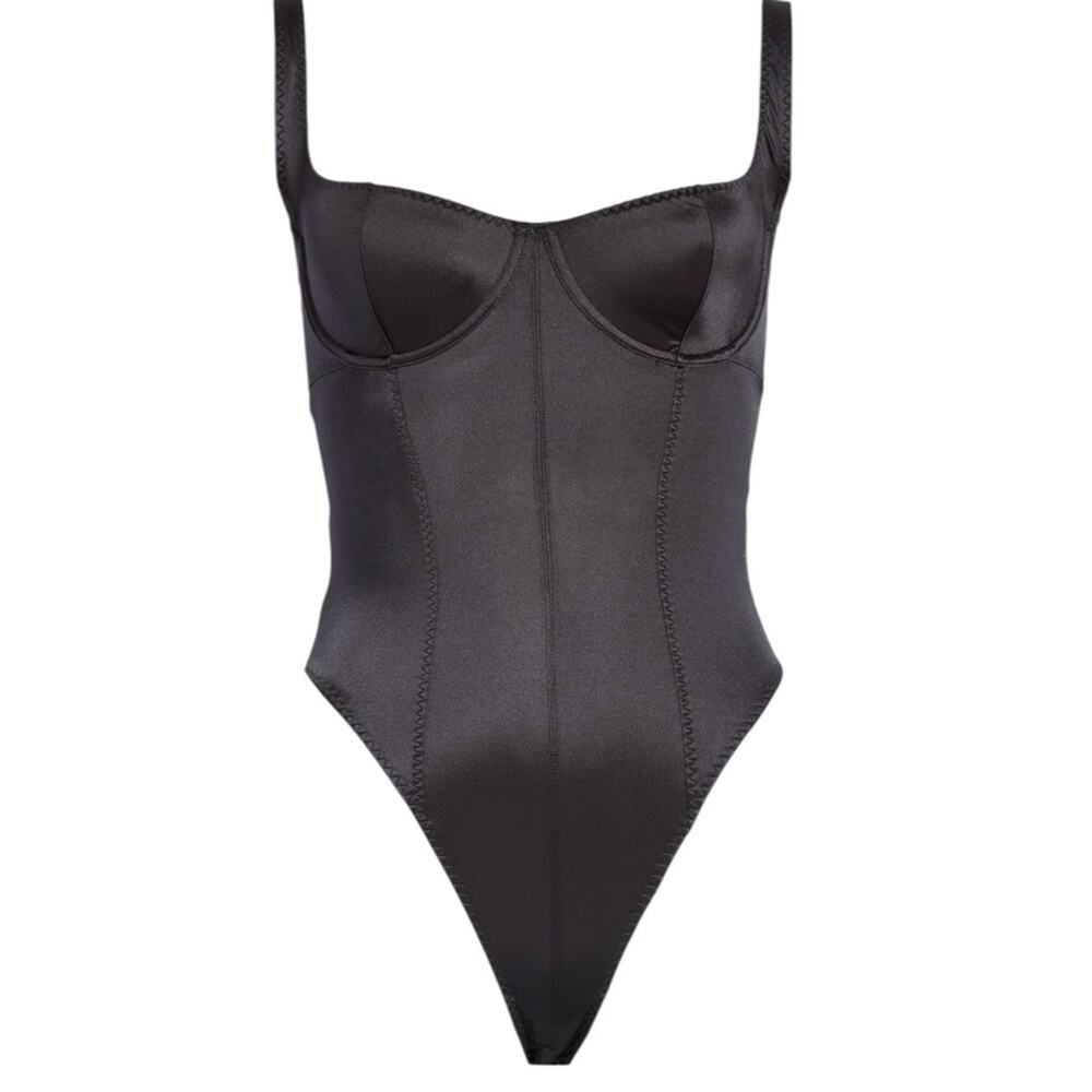 SKIMS Stretch Satin Corset Bodysuit Size 3X NWT Onyx Black Underwire Thong NEW